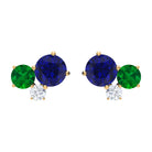1 CT Blue Sapphire and Emerald Tiny Stud Earrings with Moissanite Blue Sapphire - ( AAA ) - Quality - Rosec Jewels