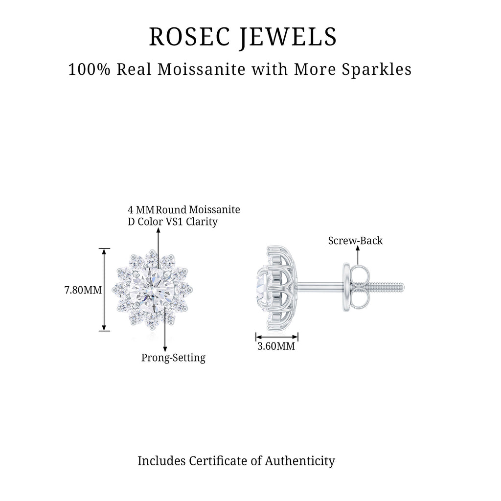1.25 CT Sunburst Stud Earrings with Moissanite Moissanite - ( D-VS1 ) - Color and Clarity - Rosec Jewels