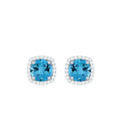 6 MM Round Shape Swiss Blue Topaz Stud Earrings with Diamond Halo Swiss Blue Topaz - ( AAA ) - Quality - Rosec Jewels