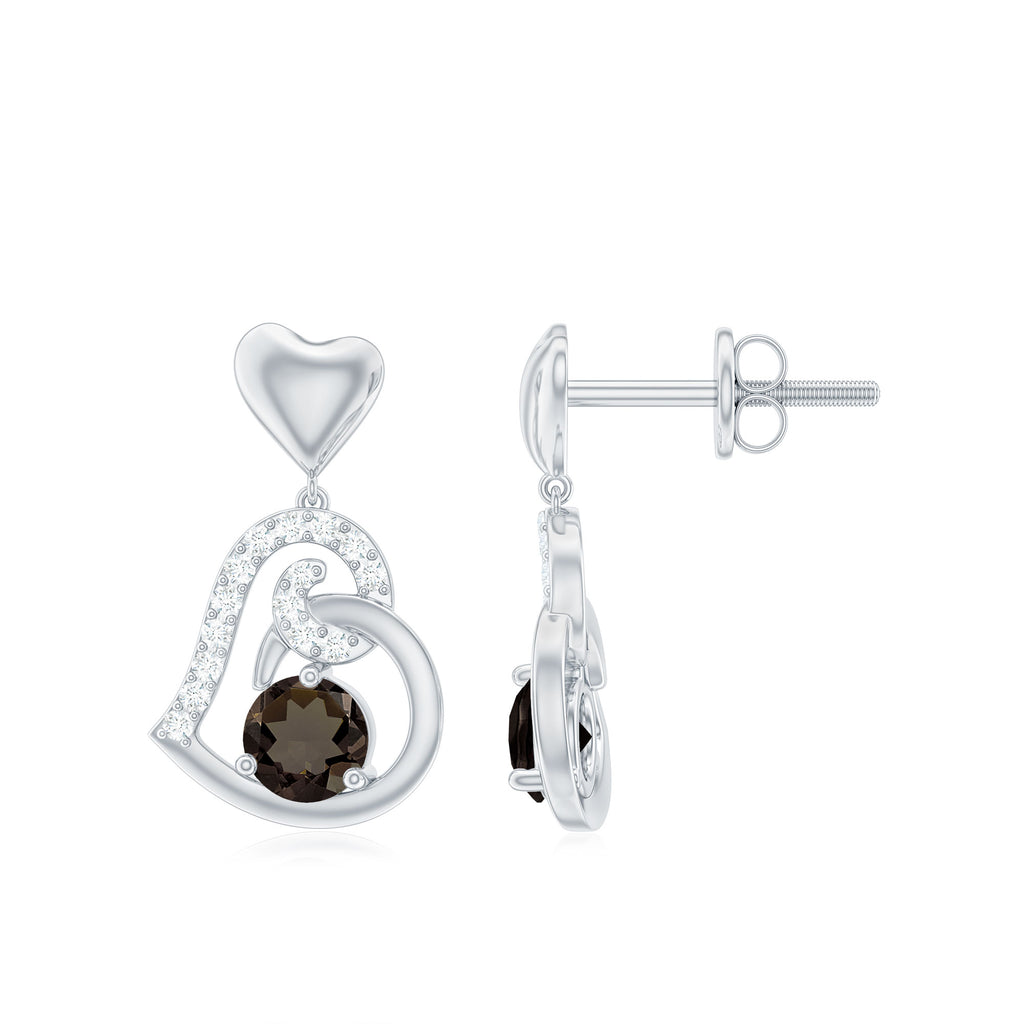 3/4 CT Smoky Quartz Heart Drop Earrings with Diamond Smoky Quartz - ( AAA ) - Quality - Rosec Jewels