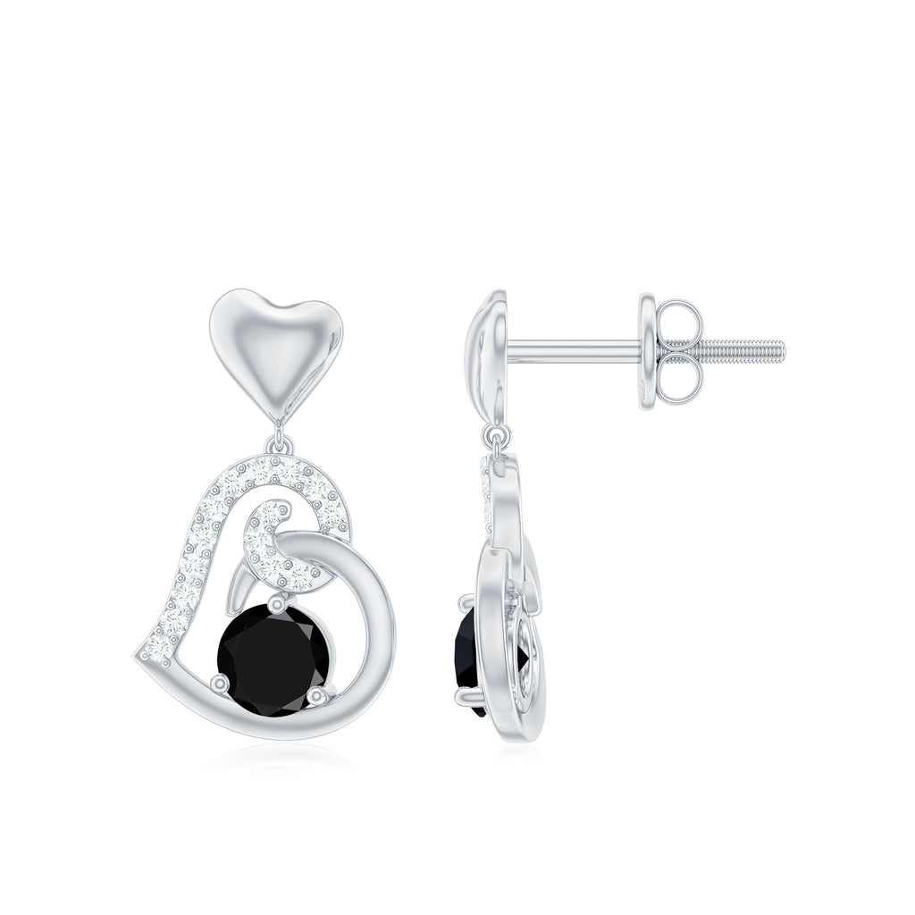 Heart Drop Earring with Black Spinel and Diamond Accent Black Spinel - ( AAA ) - Quality - Rosec Jewels