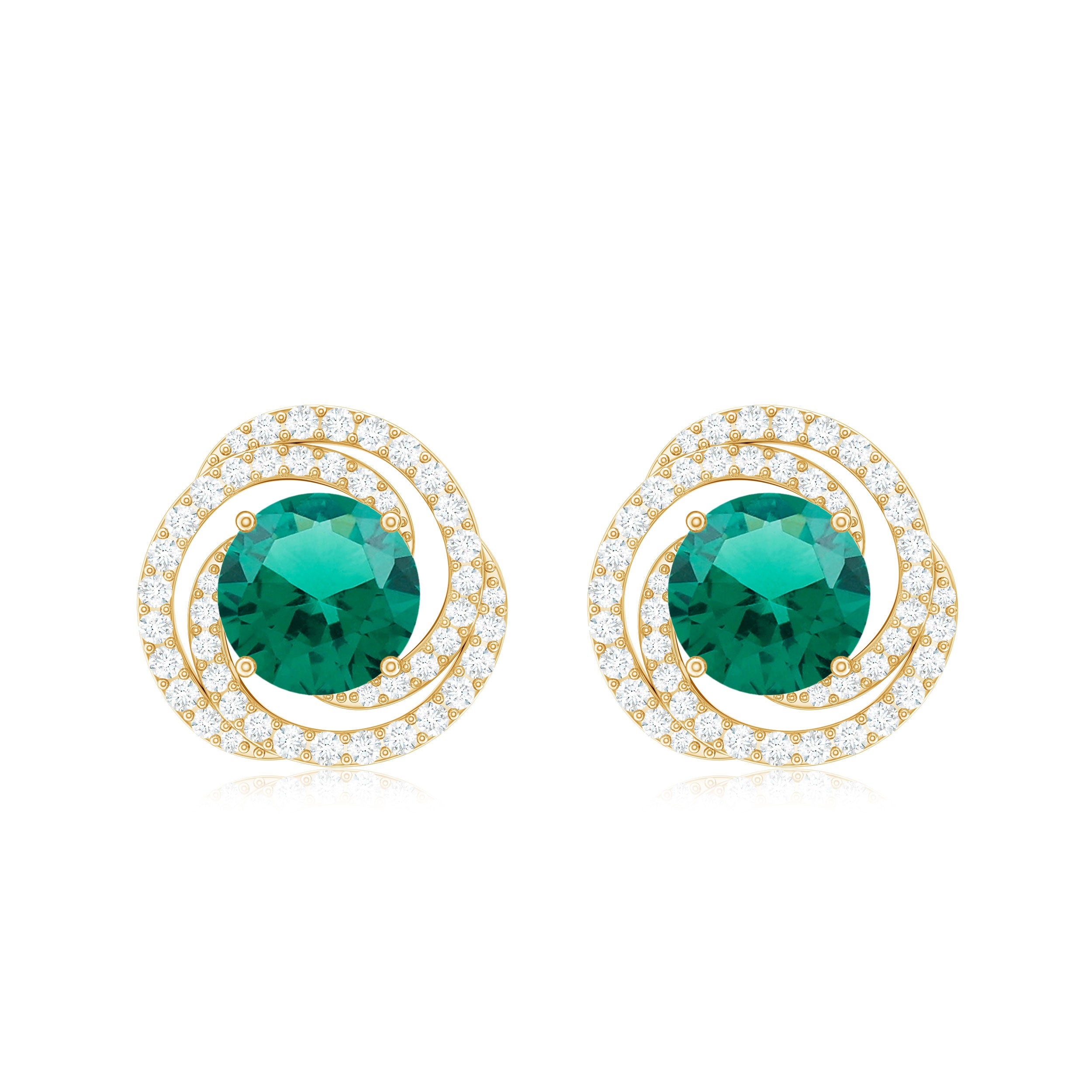 Created Emerald Swirl Stud Earrings with Diamond Lab Created Emerald - ( AAAA ) - Quality - Rosec Jewels