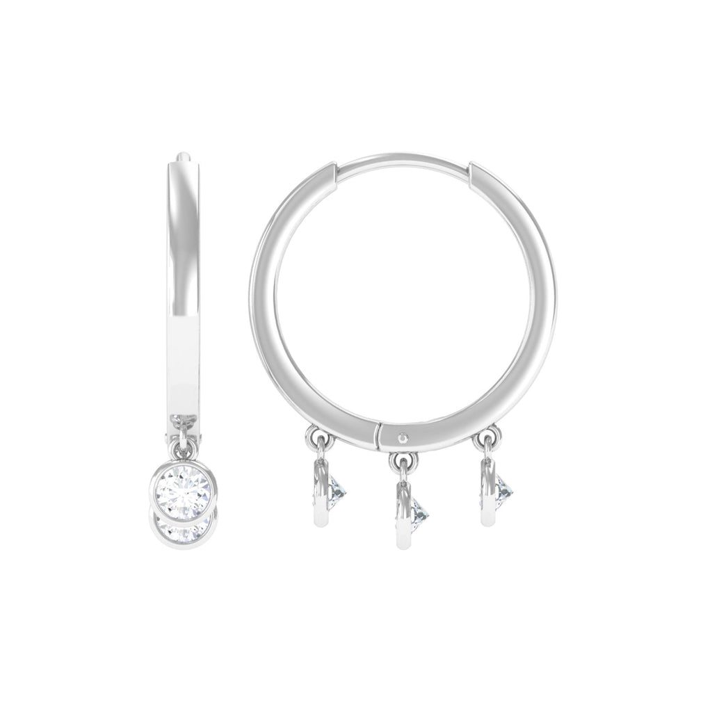 0.75 CT Gold and Diamond Three Stone Hoop Drop Earrings Diamond - ( HI-SI ) - Color and Clarity - Rosec Jewels