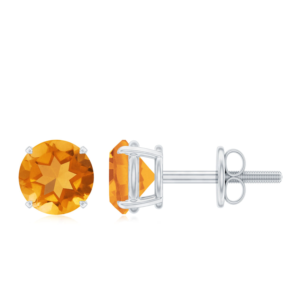 1 CT Round Cut Citrine Solitaire Stud Earrings in Gold Citrine - ( AAA ) - Quality - Rosec Jewels
