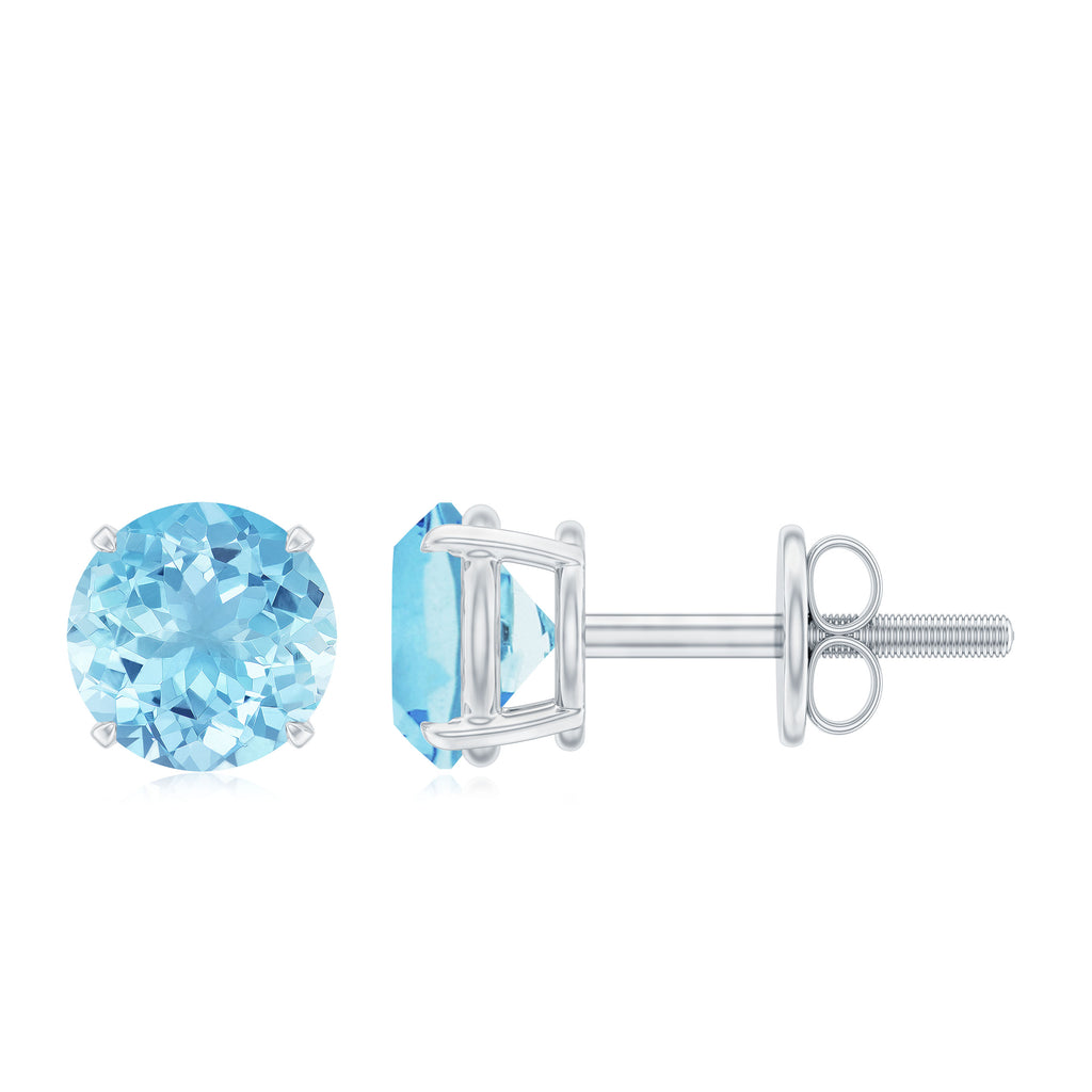 1 CT Round Cut Aquamarine Solitaire Stud Earring Aquamarine - ( AAA ) - Quality - Rosec Jewels