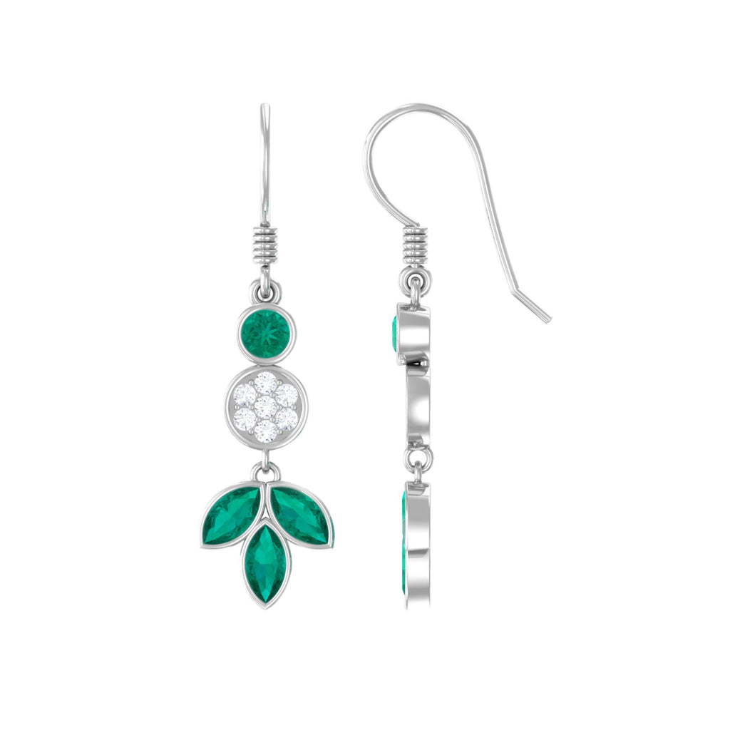 1.75 CT Bezel Set Emerald Leaf Dangle Earrings with Diamond Emerald - ( AAA ) - Quality - Rosec Jewels