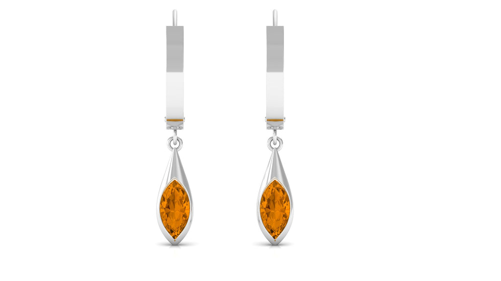 1.50 CT Marquise Cut Citrine Gold Hoop Drop Earrings in Bezel Setting Citrine - ( AAA ) - Quality - Rosec Jewels