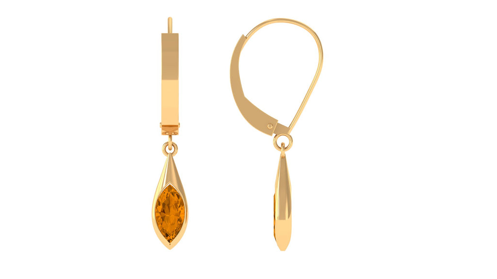 1.50 CT Marquise Cut Citrine Gold Hoop Drop Earrings in Bezel Setting Citrine - ( AAA ) - Quality - Rosec Jewels