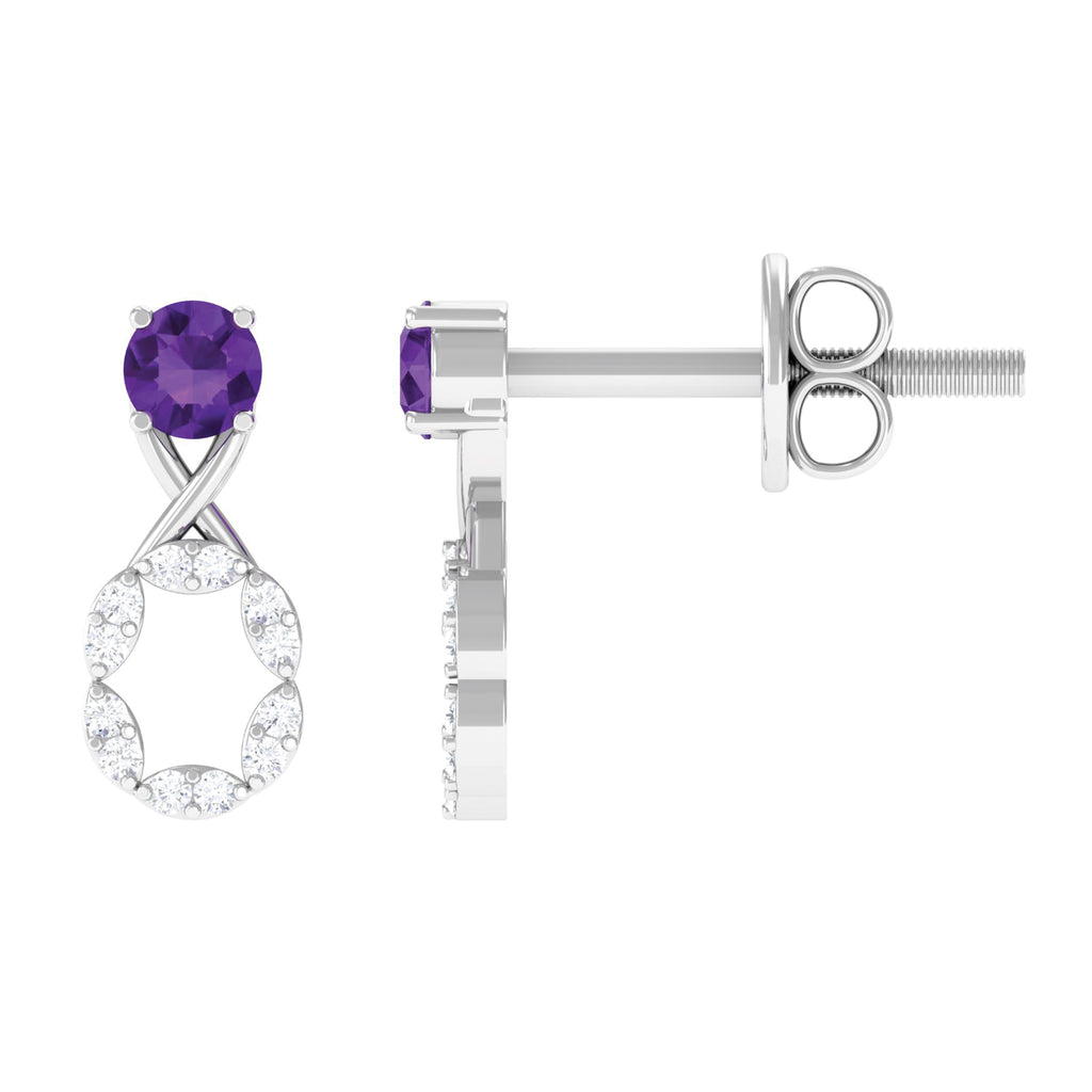 Real Amethyst and Diamond Infinity Drop Earrings Amethyst - ( AAA ) - Quality - Rosec Jewels