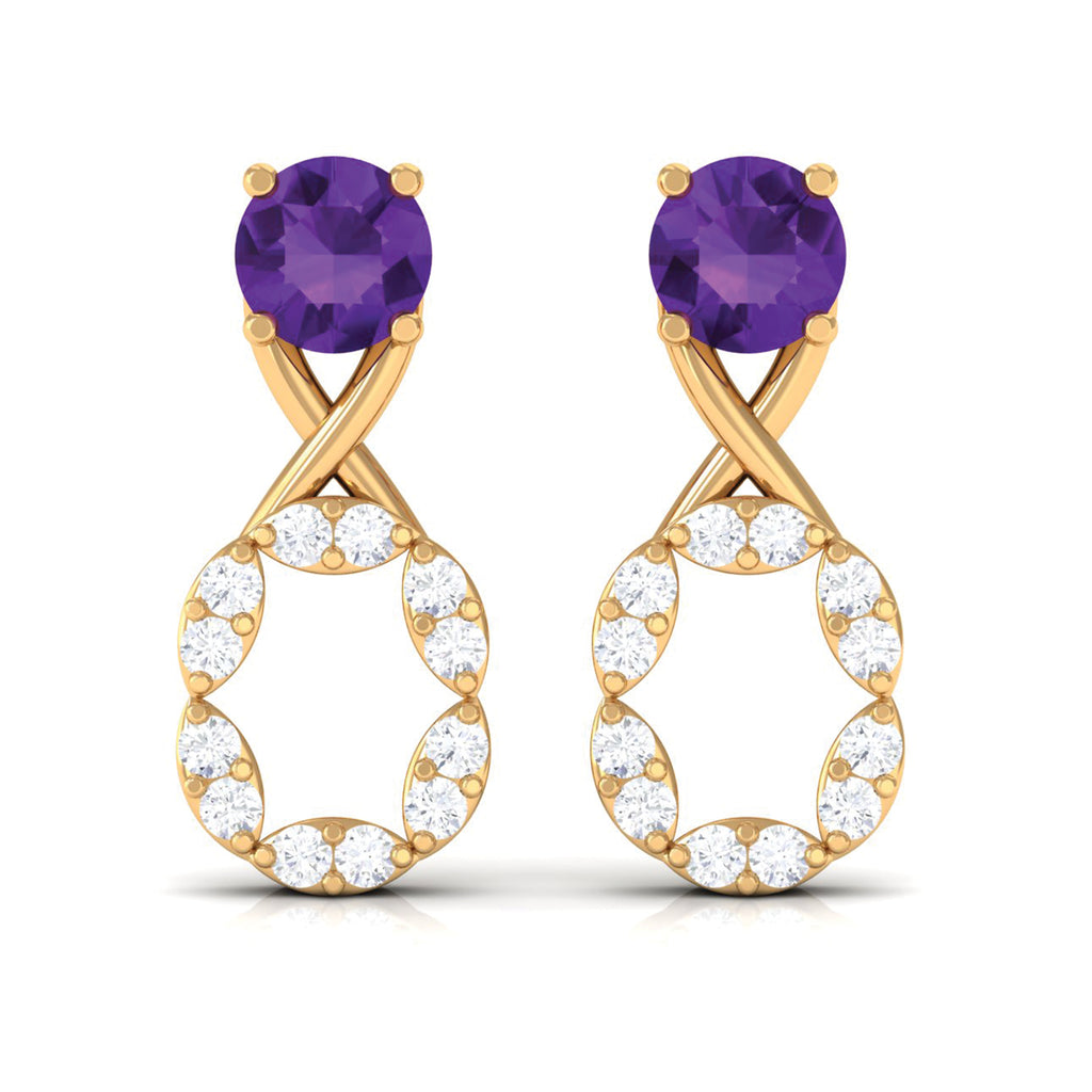 Real Amethyst and Diamond Infinity Drop Earrings Amethyst - ( AAA ) - Quality - Rosec Jewels