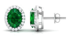 Classic Oval Shaped Lab Grown Emerald and Diamond Halo Stud Earrings Lab Created Emerald - ( AAAA ) - Quality - Rosec Jewels