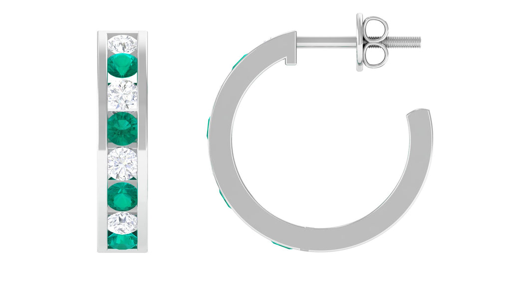 1.25 CT Minimal Emerald and Moissanite Hoop Earrings Emerald - ( AAA ) - Quality - Rosec Jewels