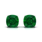 10 MM Cushion Cut Created Emerald Solitaire Stud Earrings Lab Created Emerald - ( AAAA ) - Quality - Rosec Jewels