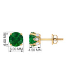 2 CT Created Emerald Solitaire Stud Earrings with Diamond Accent Lab Created Emerald - ( AAAA ) - Quality - Rosec Jewels