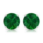 2 CT Created Emerald Solitaire Stud Earrings with Diamond Accent Lab Created Emerald - ( AAAA ) - Quality - Rosec Jewels