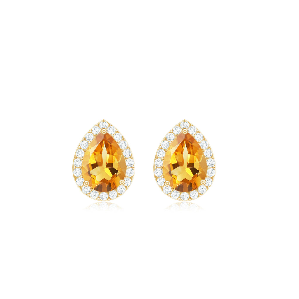1.50 CT Classic Pear Cut Citrine and Diamond Stud Earrings Citrine - ( AAA ) - Quality - Rosec Jewels