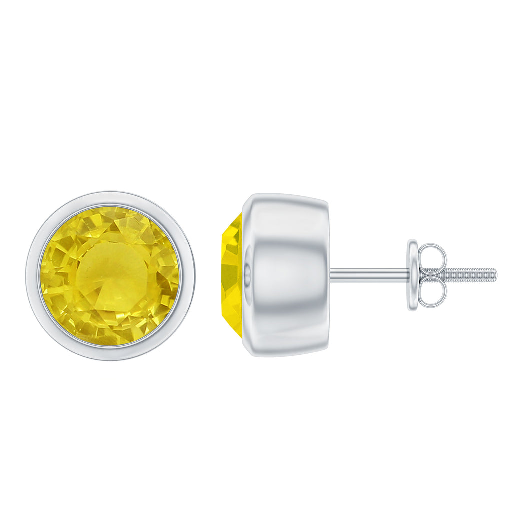 Natural Yellow Sapphire Solitaire Stud Earrings in Bezel Setting Yellow Sapphire - ( AAA ) - Quality - Rosec Jewels