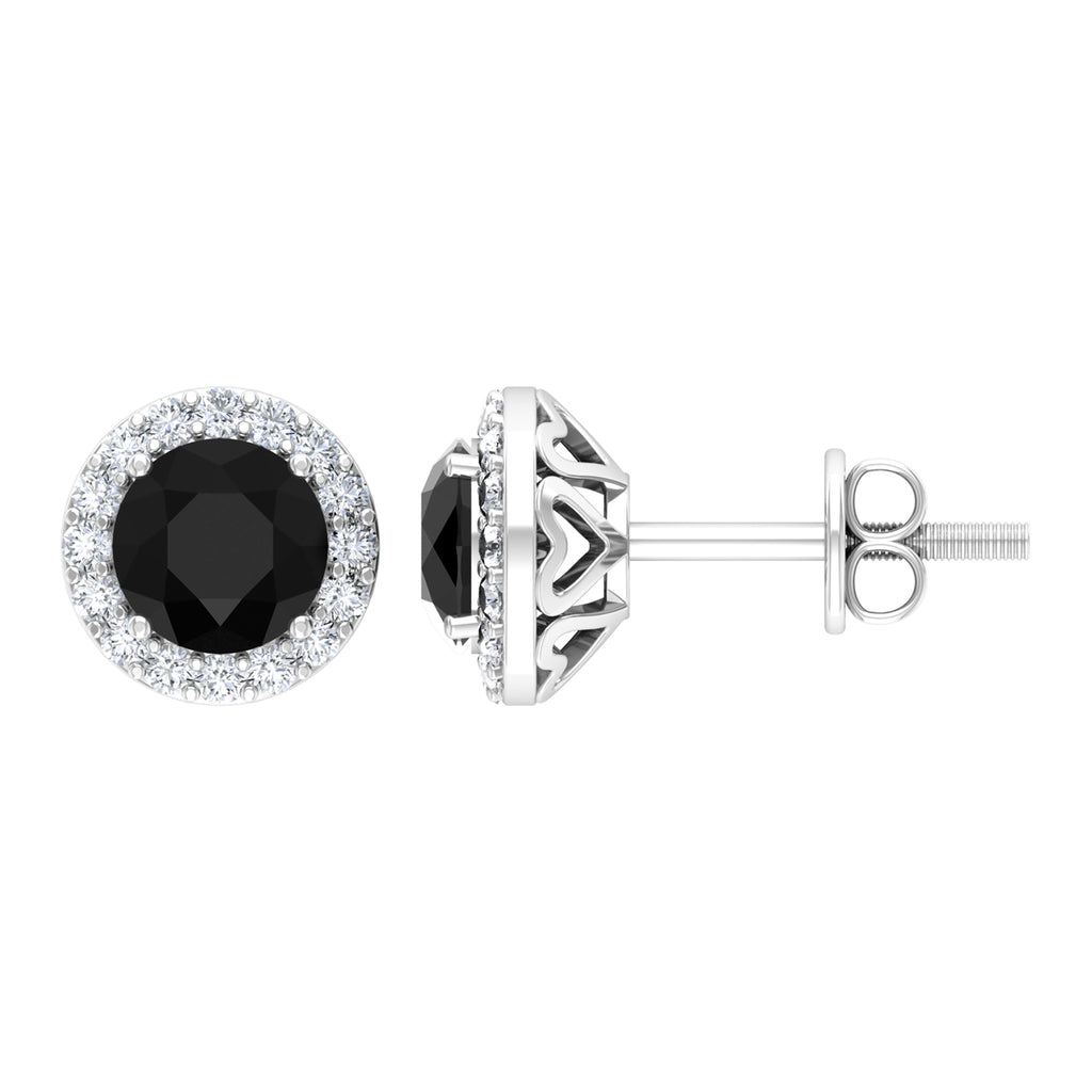 2 CT Created Black Diamond and Moissanite Halo Stud Earrings in Prong Setting Lab Created Black Diamond - ( AAAA ) - Quality - Rosec Jewels