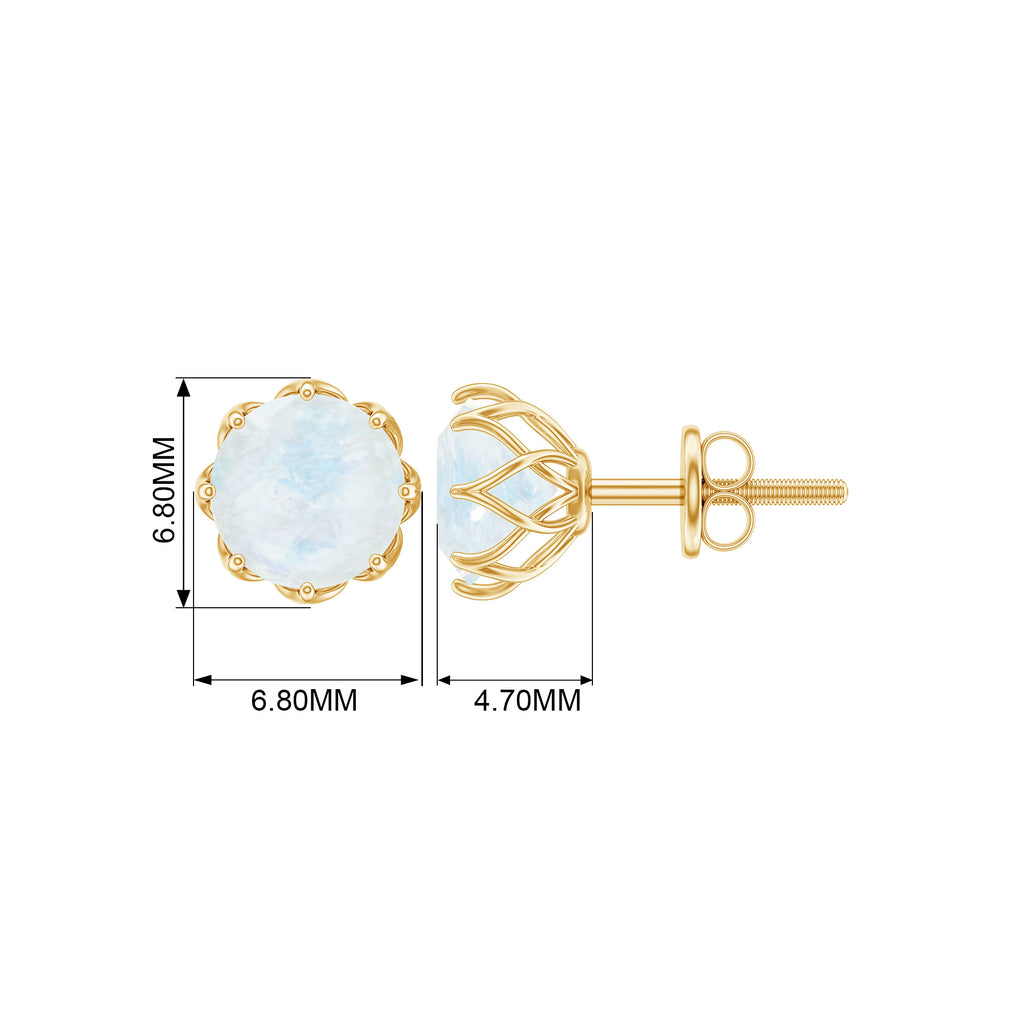 6 MM Decorative Moonstone Solitaire Stud Earrings Moonstone - ( AAA ) - Quality - Rosec Jewels