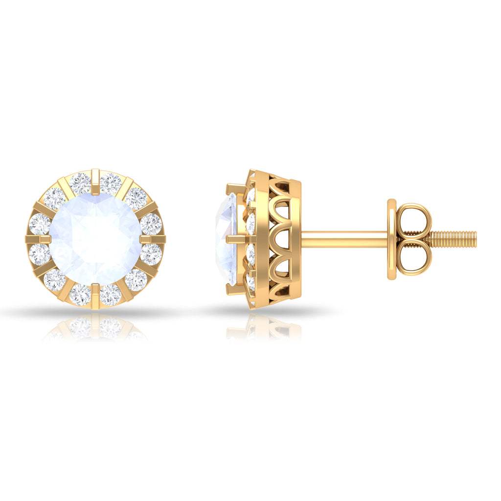 3/4 CT Antique Moonstone and Diamond Stud Earrings Moonstone - ( AAA ) - Quality - Rosec Jewels