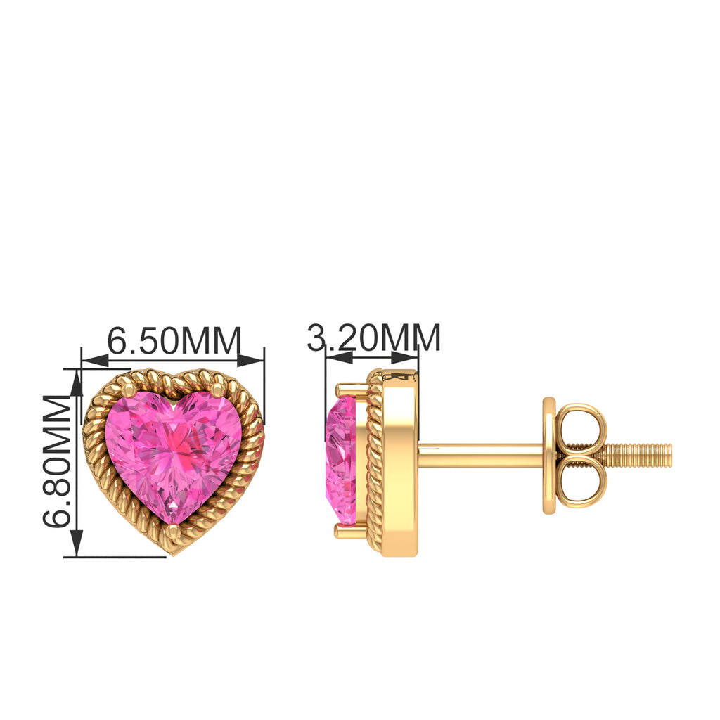 Heart Shape Pink Sapphire Solitaire Stud Earrings in Rope Frame Pink Sapphire - ( AAA ) - Quality - Rosec Jewels
