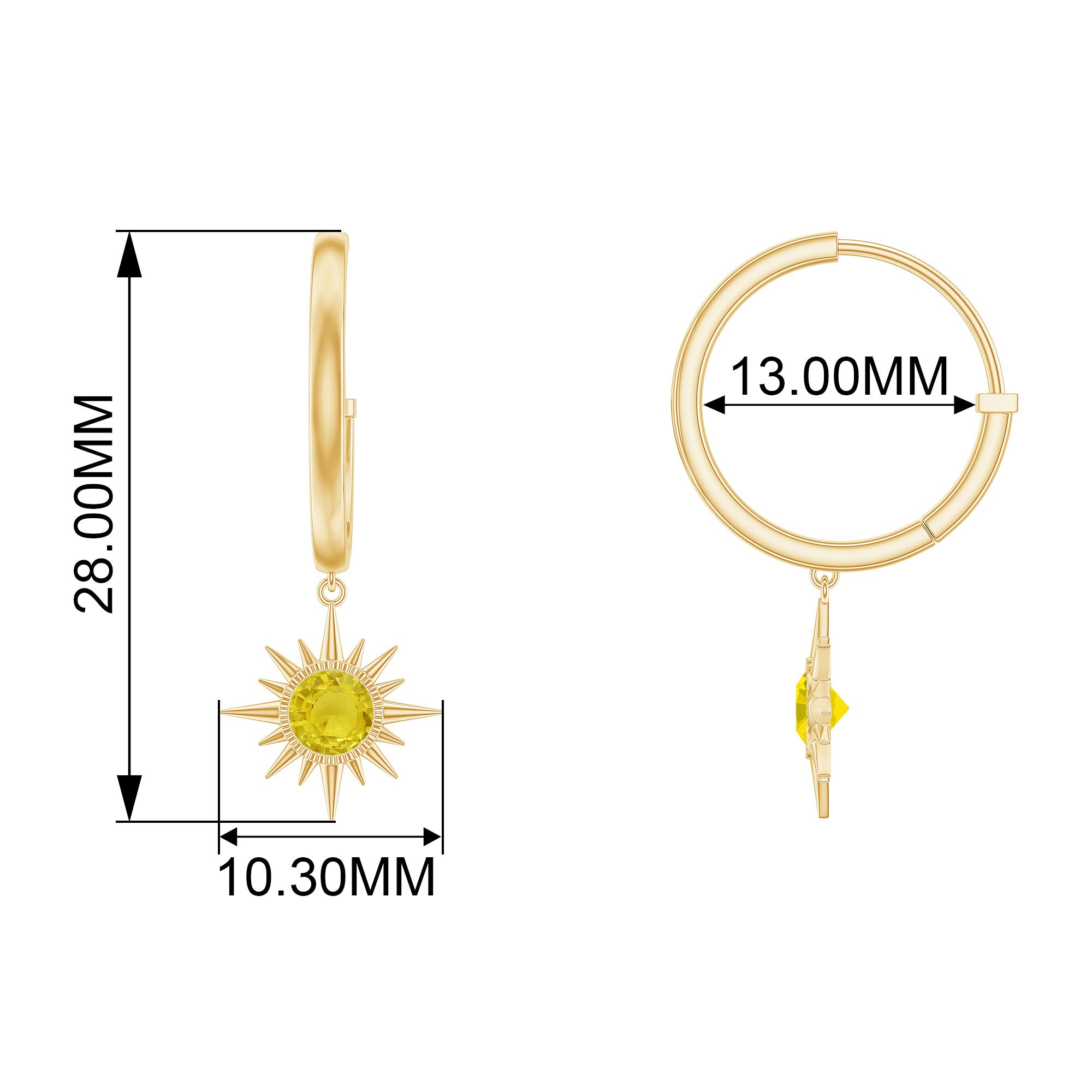 4 MM Round Shape Yellow Sapphire and Gold Sunburst Hoop Drop Earrings For Women Yellow Sapphire - ( AAA ) - Quality - Rosec Jewels