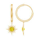 4 MM Round Shape Yellow Sapphire and Gold Sunburst Hoop Drop Earrings For Women Yellow Sapphire - ( AAA ) - Quality - Rosec Jewels