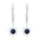 3/4 CT Milgrain Bezel Set Blue Sapphire Sunburst Drop Hoop Earrings for Women Blue Sapphire - ( AAA ) - Quality - Rosec Jewels