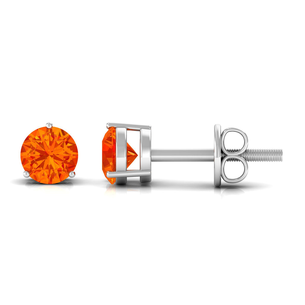 4 MM Round Cut Genuine Orange Sapphire Minimal Solitaire Stud Earrings for Women Orange Sapphire - ( AAA ) - Quality - Rosec Jewels