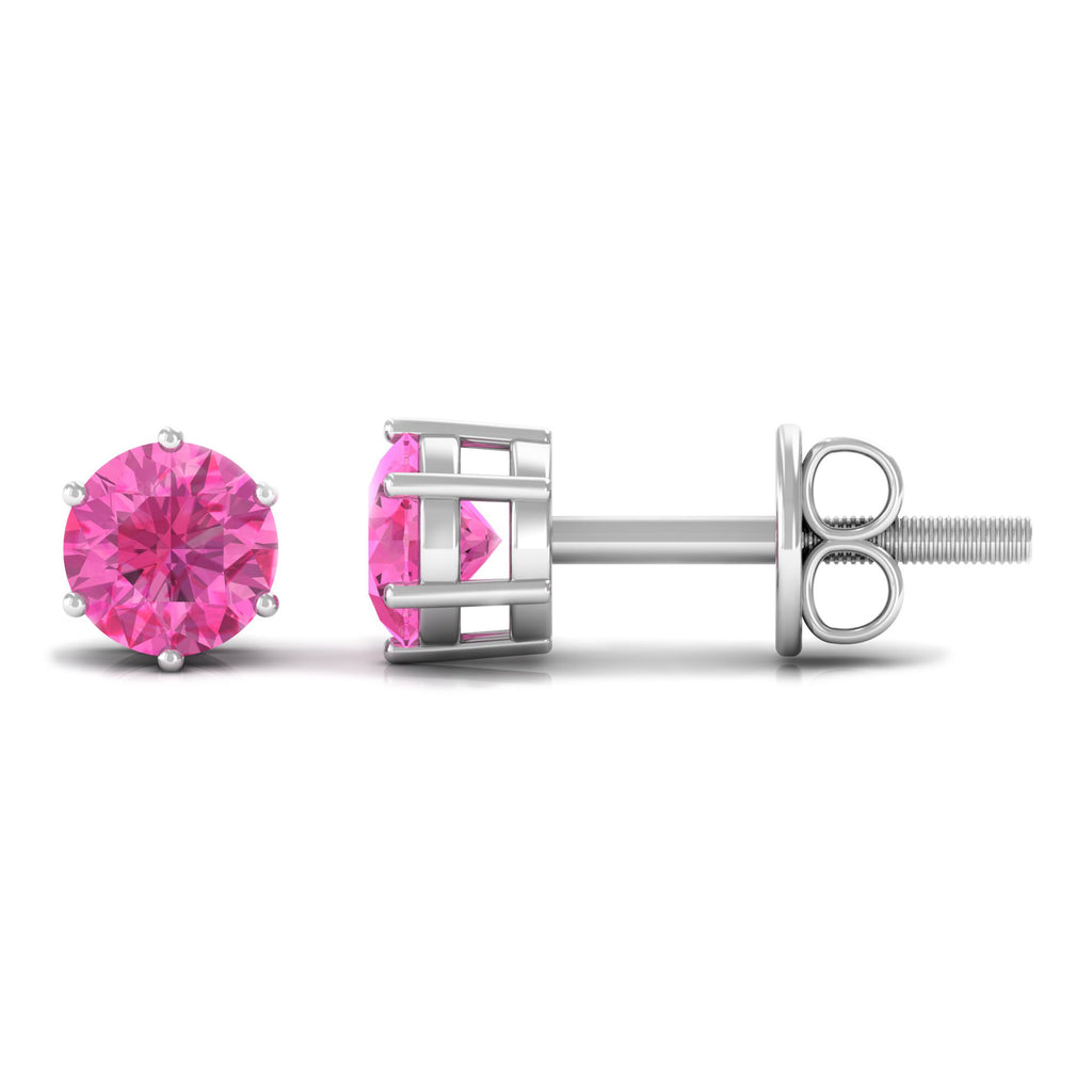 4 MM Genuine Pink Sapphire Solitaire Stud Earrings in 6 Prong Setting Pink Sapphire - ( AAA ) - Quality - Rosec Jewels