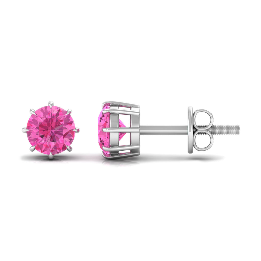4.5 MM Natural Pink Sapphire Solitaire Stud Earrings in 8 Claw Prong Setting Pink Sapphire - ( AAA ) - Quality - Rosec Jewels