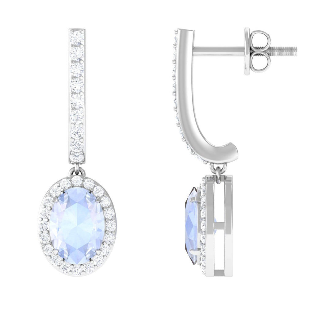 2.75 CT Claw Set Moonstone and Diamond Drop Hoop Earrings Moonstone - ( AAA ) - Quality - Rosec Jewels