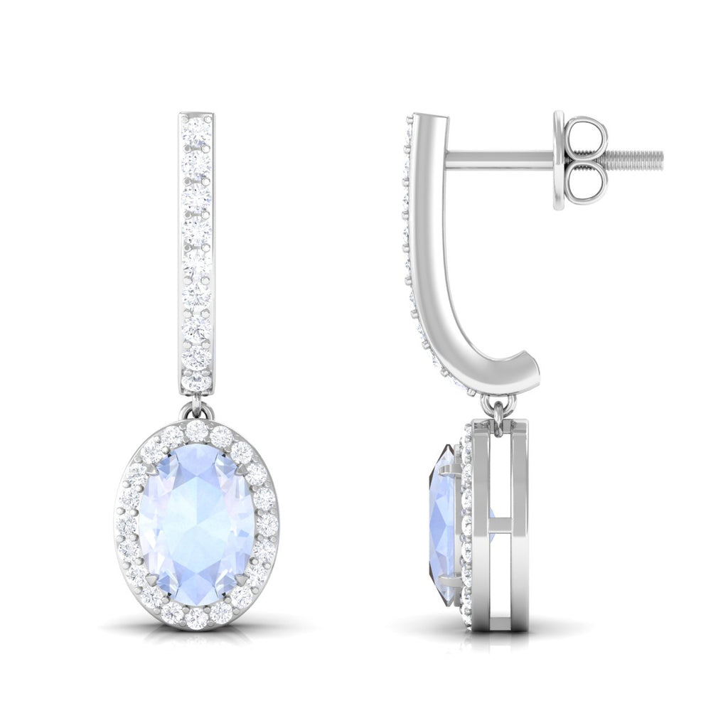 2.75 CT Claw Set Moonstone and Diamond Drop Hoop Earrings Moonstone - ( AAA ) - Quality - Rosec Jewels