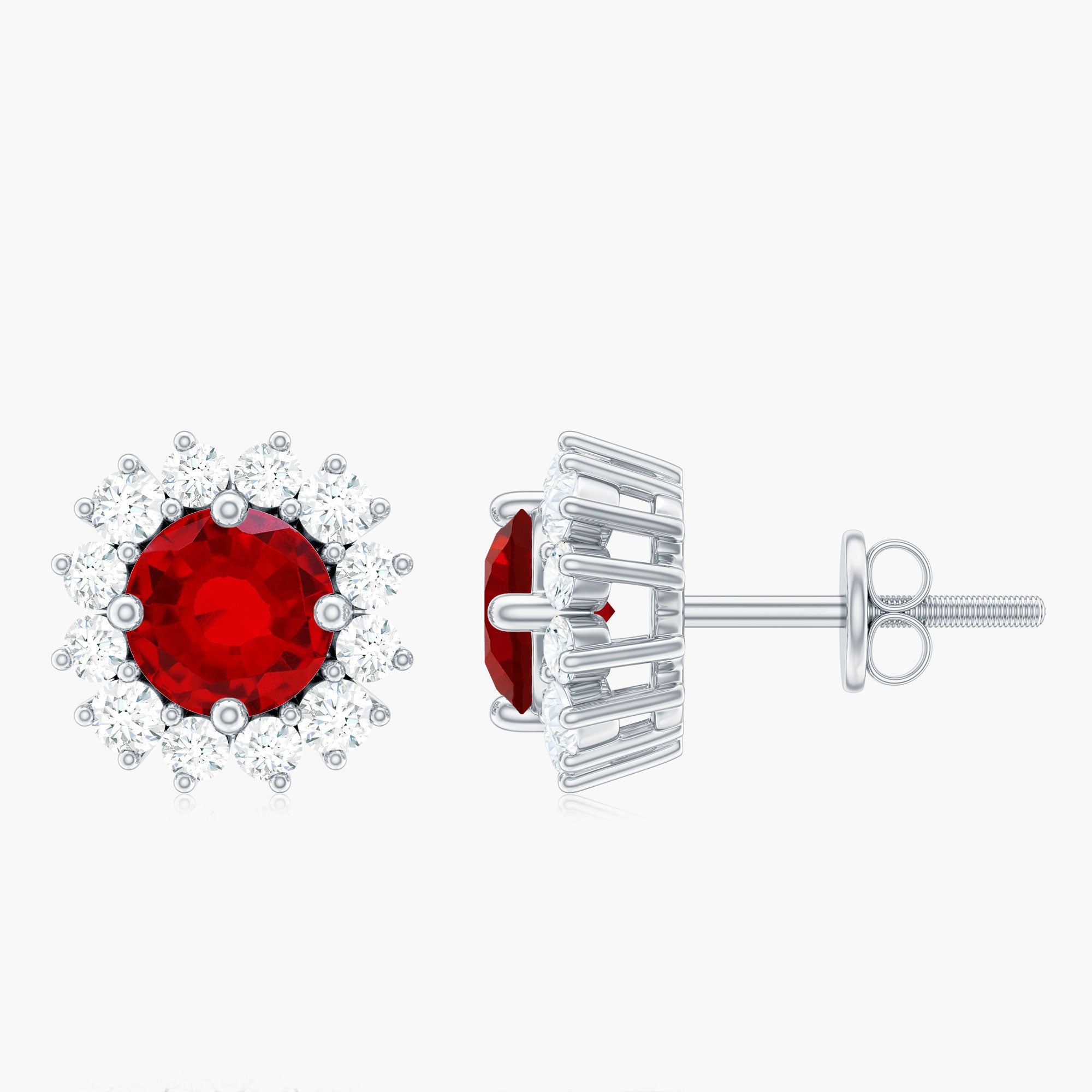1 CT Created Ruby and Diamond Halo Stud Earrings Lab Created Ruby - ( AAAA ) - Quality - Rosec Jewels