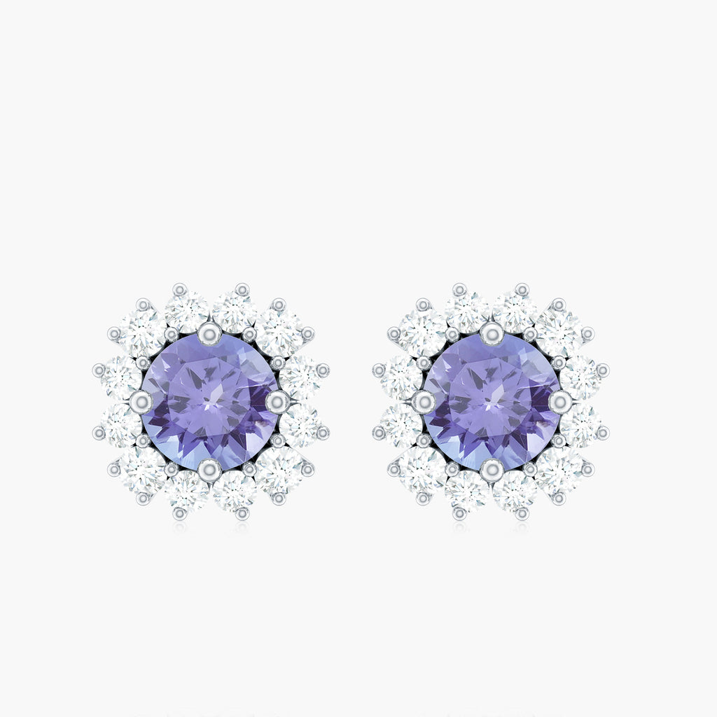 2 CT Tanzanite and Diamond Classic Halo Stud Earrings Tanzanite - ( AAA ) - Quality - Rosec Jewels