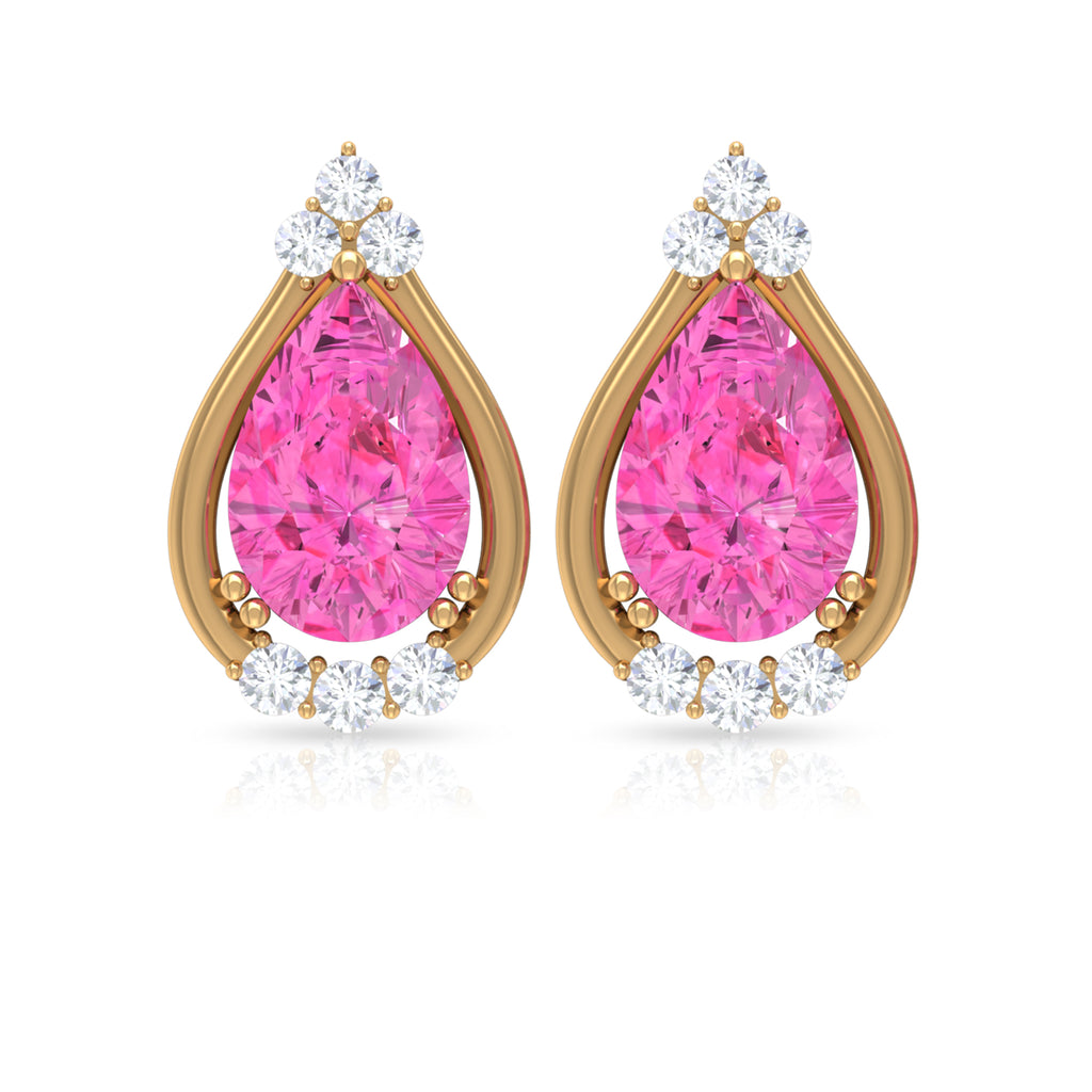 Pink Sapphire and Diamond Teardrop Stud Earrings Pink Sapphire - ( AAA ) - Quality - Rosec Jewels