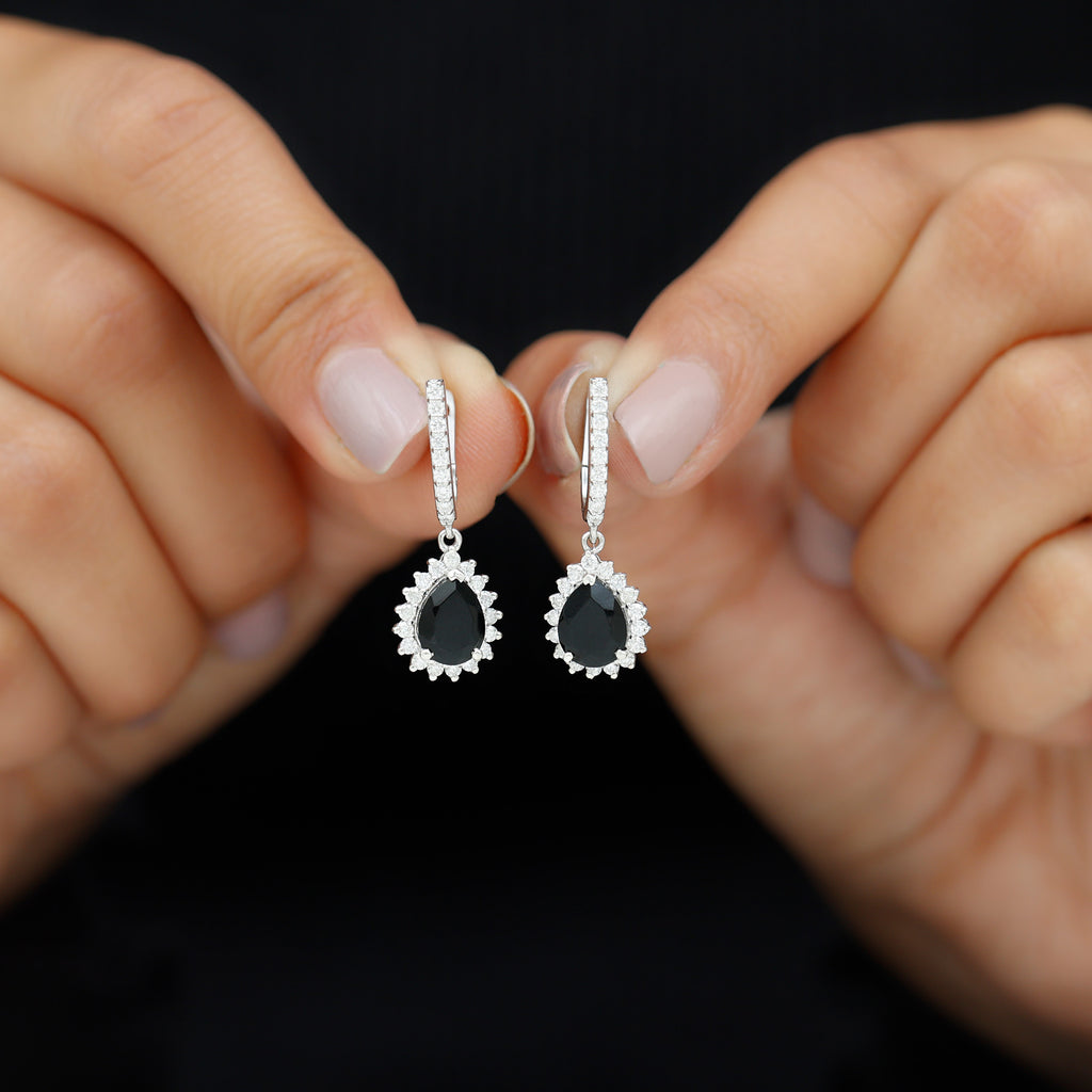 3.25 CT Black Onyx and Moissanite Bridal Teardrop Earrings Black Onyx - ( AAA ) - Quality - Rosec Jewels