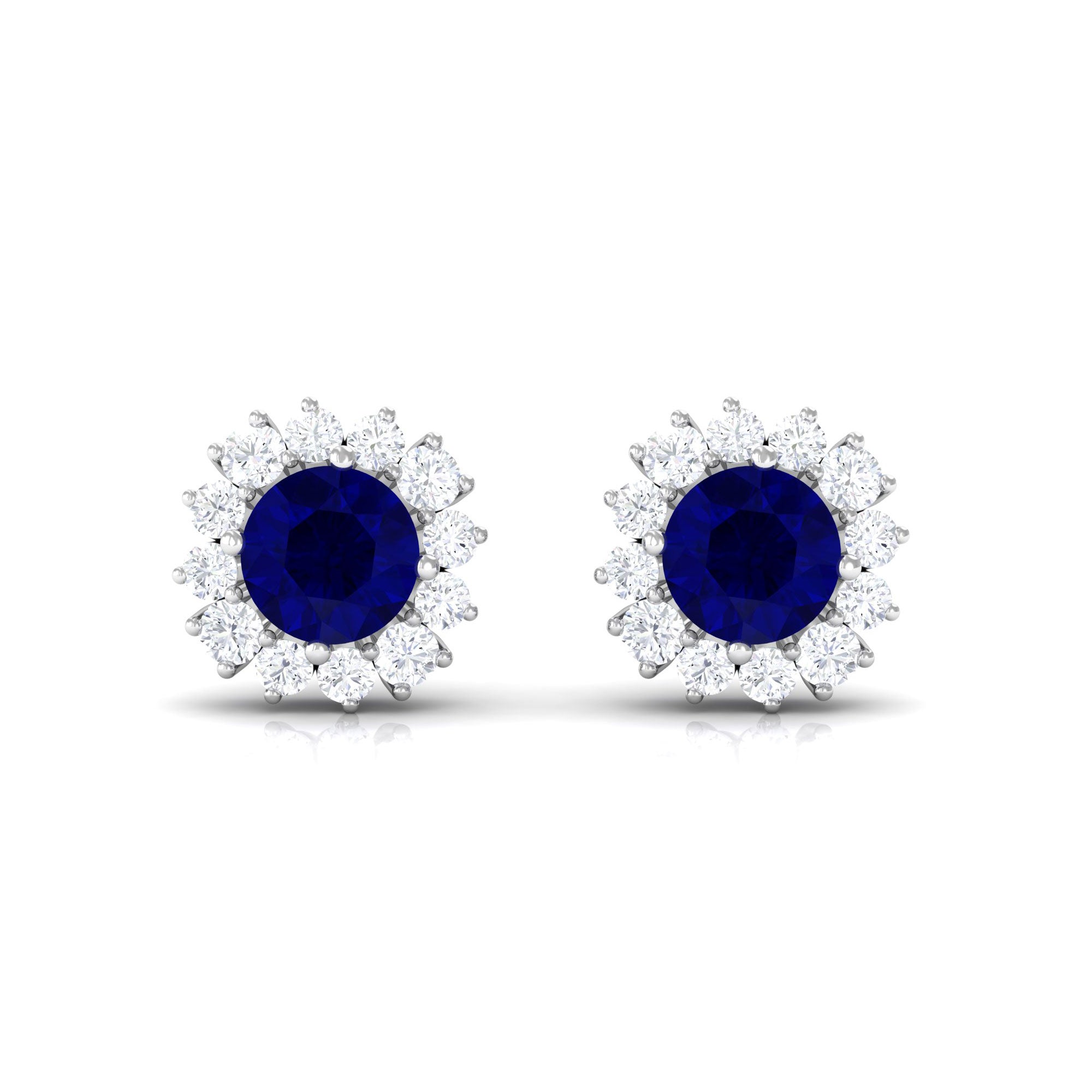 1.25 CT Natural Blue Sapphire and Diamond Halo Stud Earrings Blue Sapphire - ( AAA ) - Quality - Rosec Jewels
