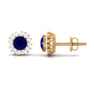 1.25 CT Natural Blue Sapphire and Diamond Halo Stud Earrings Blue Sapphire - ( AAA ) - Quality - Rosec Jewels