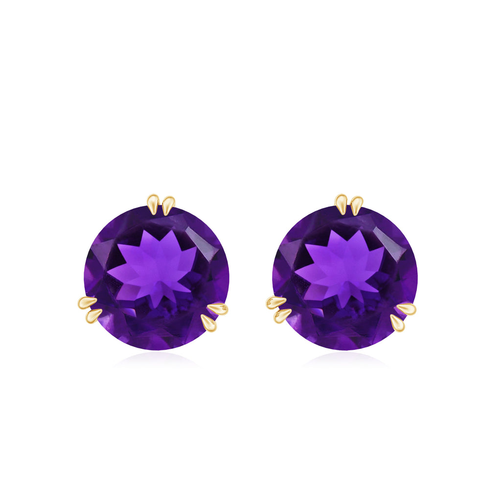 7 MM Round Amethyst Solitaire Stud Earrings in Gold Amethyst - ( AAA ) - Quality - Rosec Jewels