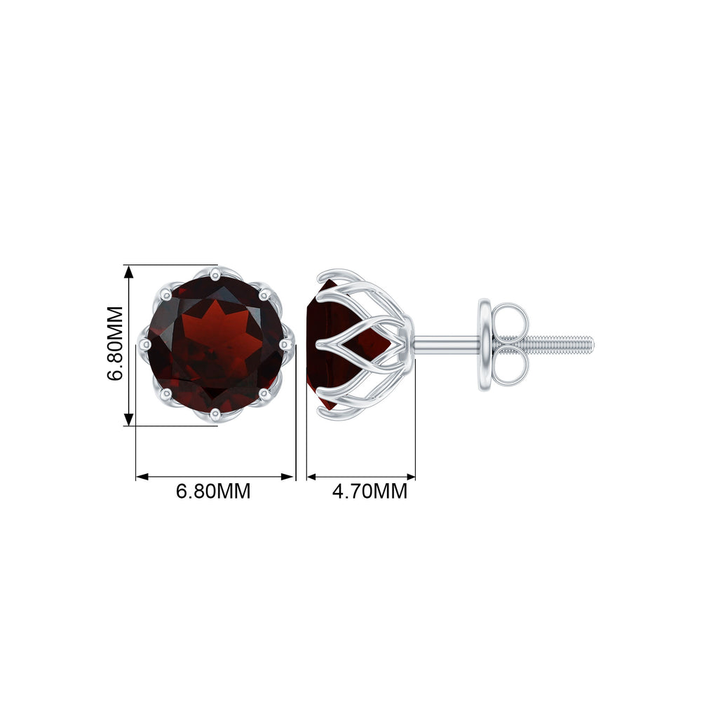 6 MM Decorative Garnet Solitaire Stud Earrings Garnet - ( AAA ) - Quality - Rosec Jewels