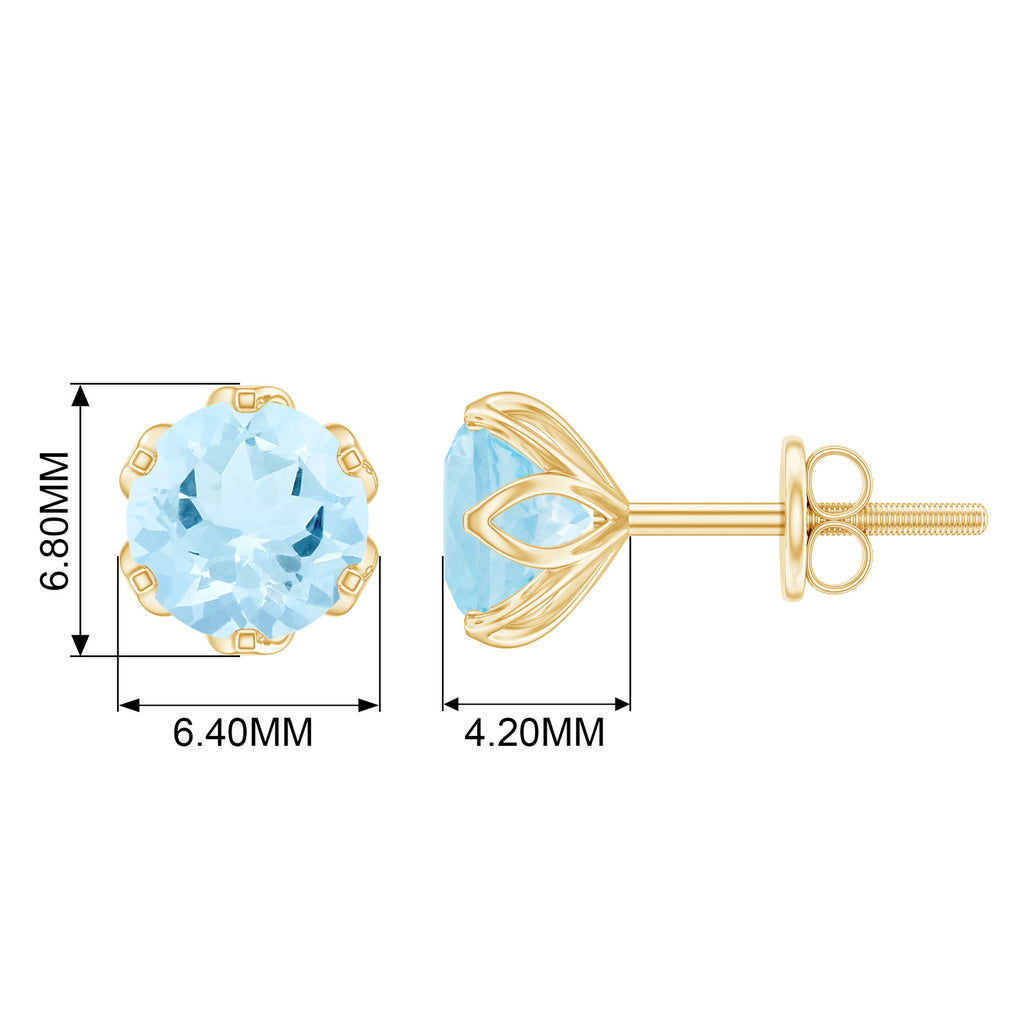 2 CT Lotus Basket Set Aquamarine Stud Earrings for Her Aquamarine - ( AAA ) - Quality - Rosec Jewels