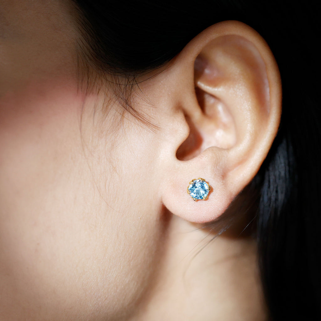 2 CT Lotus Basket Set Aquamarine Stud Earrings for Her Aquamarine - ( AAA ) - Quality - Rosec Jewels
