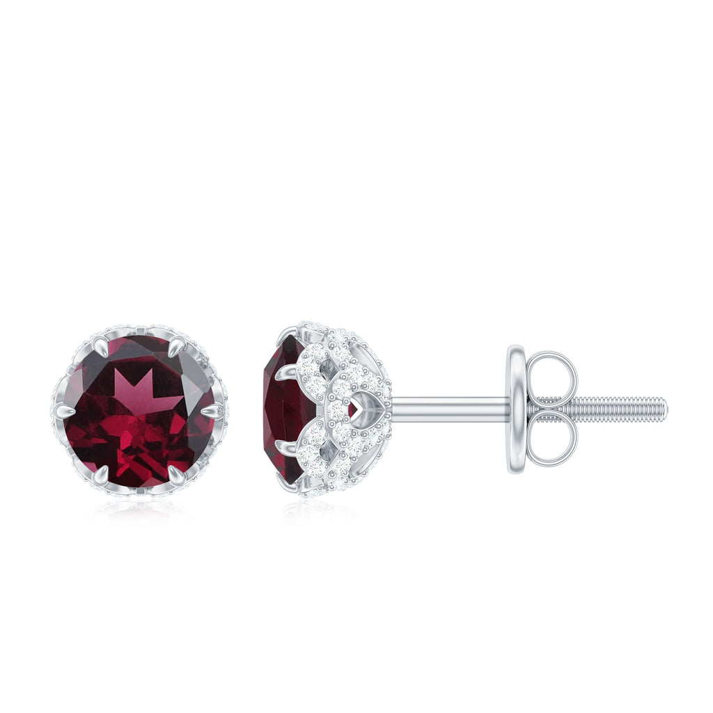 1.50 CT Claw Set Rhodolite Solitaire and Diamond Stud Earrings Rhodolite - ( AAA ) - Quality - Rosec Jewels