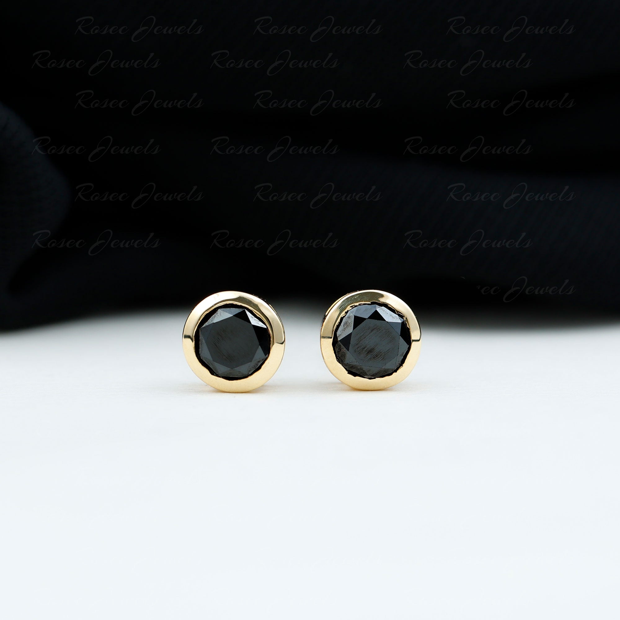 0.5 CT Black Diamond Gold Earrings Black Diamond - ( AAA ) - Quality - Rosec Jewels