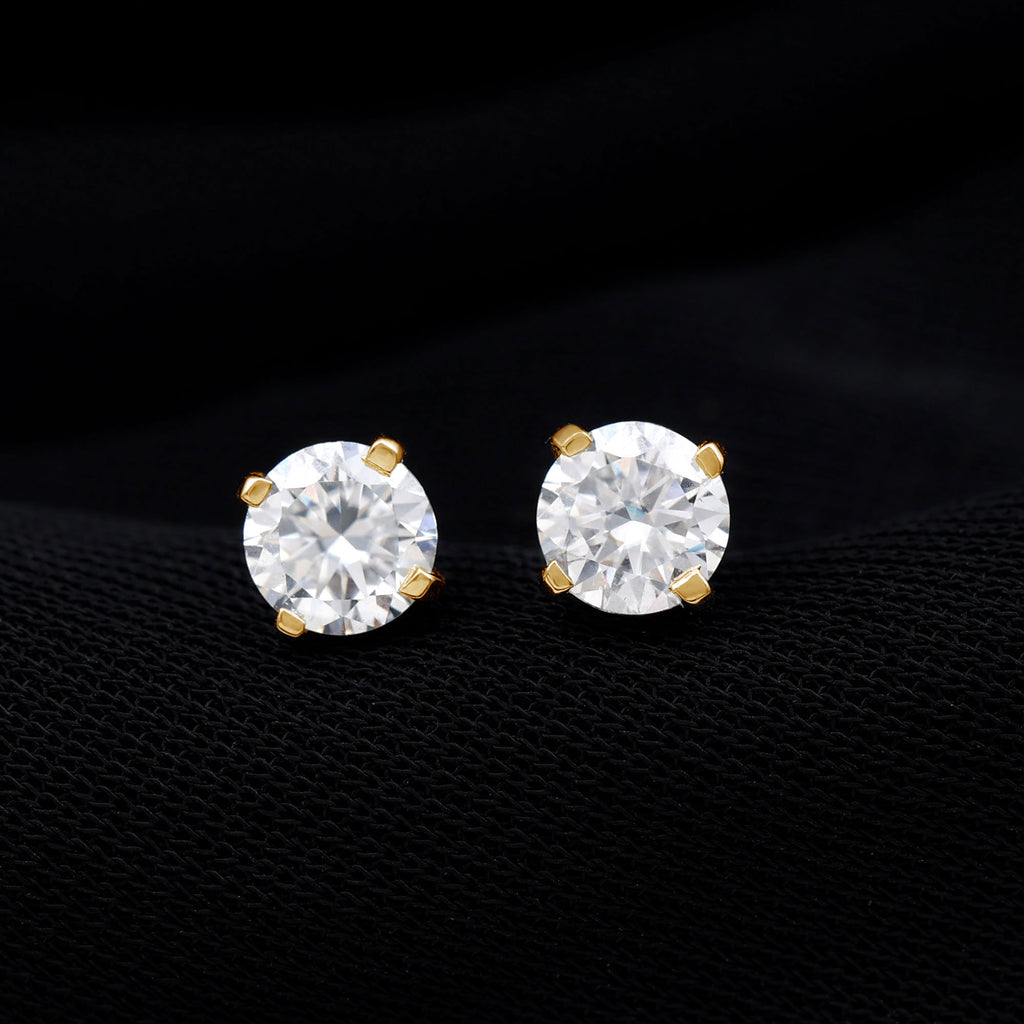 Round Shape Moissanite Solitaire Stud Earrings Moissanite - ( D-VS1 ) - Color and Clarity - Rosec Jewels