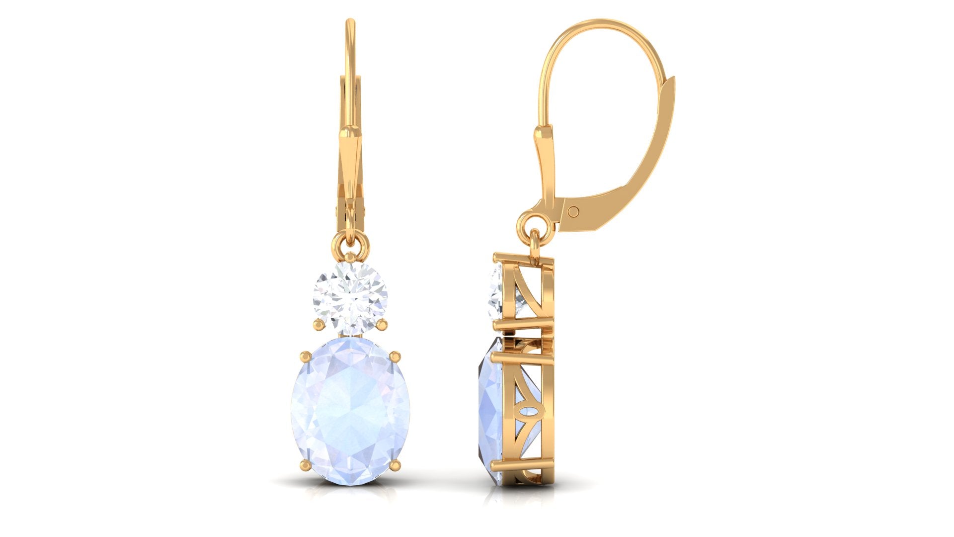 Natural Moonstone Drop Dangle Earrings With Leverback Moonstone - ( AAA ) - Quality - Rosec Jewels