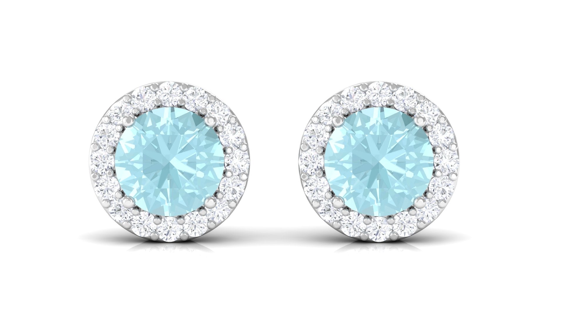 Real Swiss Blue Topaz and Diamond Halo Stud Earrings Sky Blue Topaz - ( AAA ) - Quality - Rosec Jewels