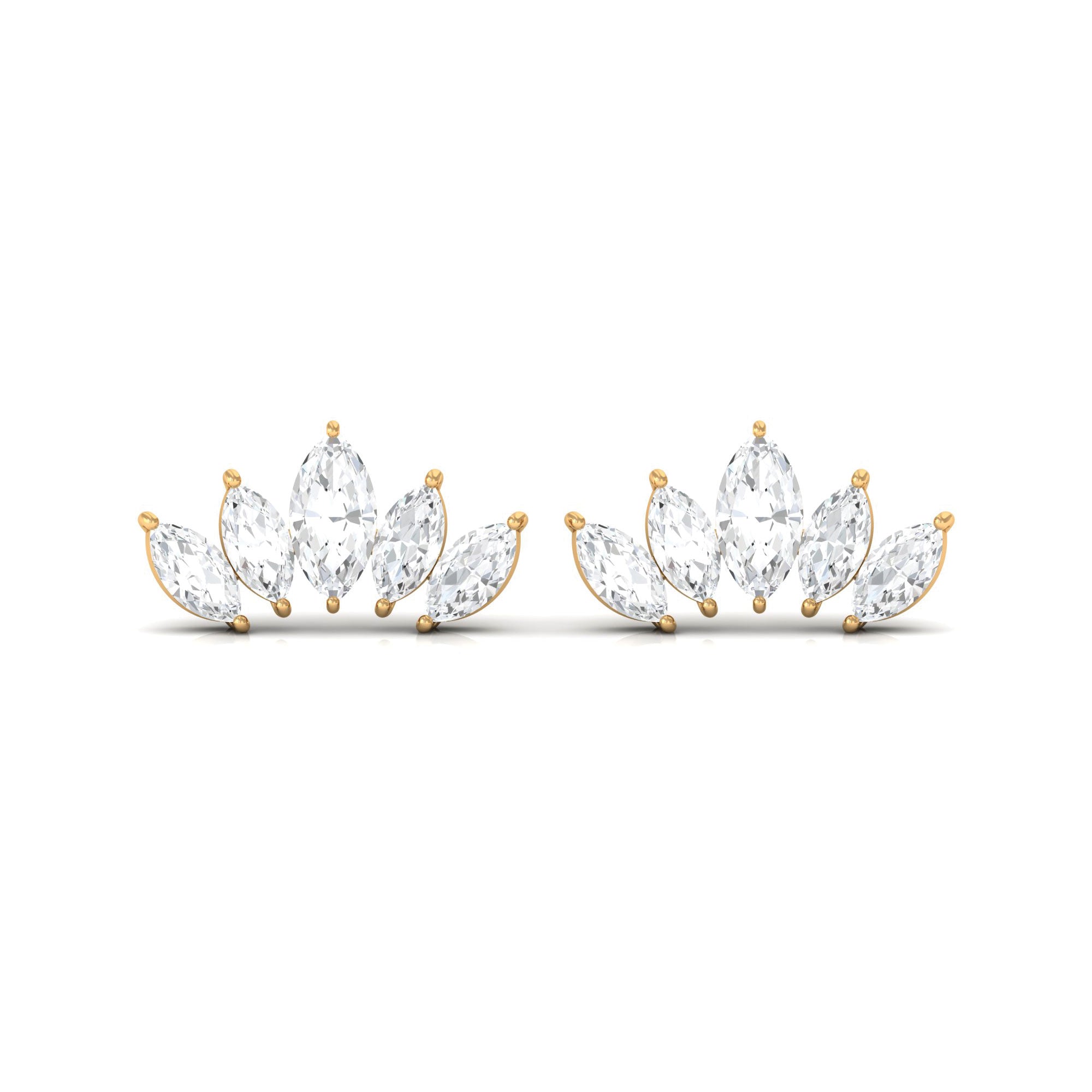 1/2 CT Marquise Cut Real Diamond 5 Stone Stud Earrings in Gold Diamond - ( HI-SI ) - Color and Clarity - Rosec Jewels