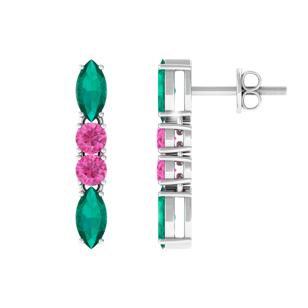 1.75 CT Marquise Emerald and Pink Sapphire Dangle Earrings Emerald - ( AAA ) - Quality - Rosec Jewels